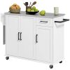 HOMCOM Rolling Kitchen Island with Stainless Steel Countertop, Drawer, 3 Cabinets, Spice & Towel Rack, White