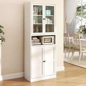 Metal Kitchen Pantry Cabinet - 72" Tall Storage with Adjustable Shelves (White), Heavy Duty Stainless Steel Frame