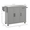 HOMCOM Moveable Kitchen Island with Storages, Movable Kitchen Cart w/ 3 Cabinets & Stainless Steel Countertop, Elegant Storage Trolley for Dining